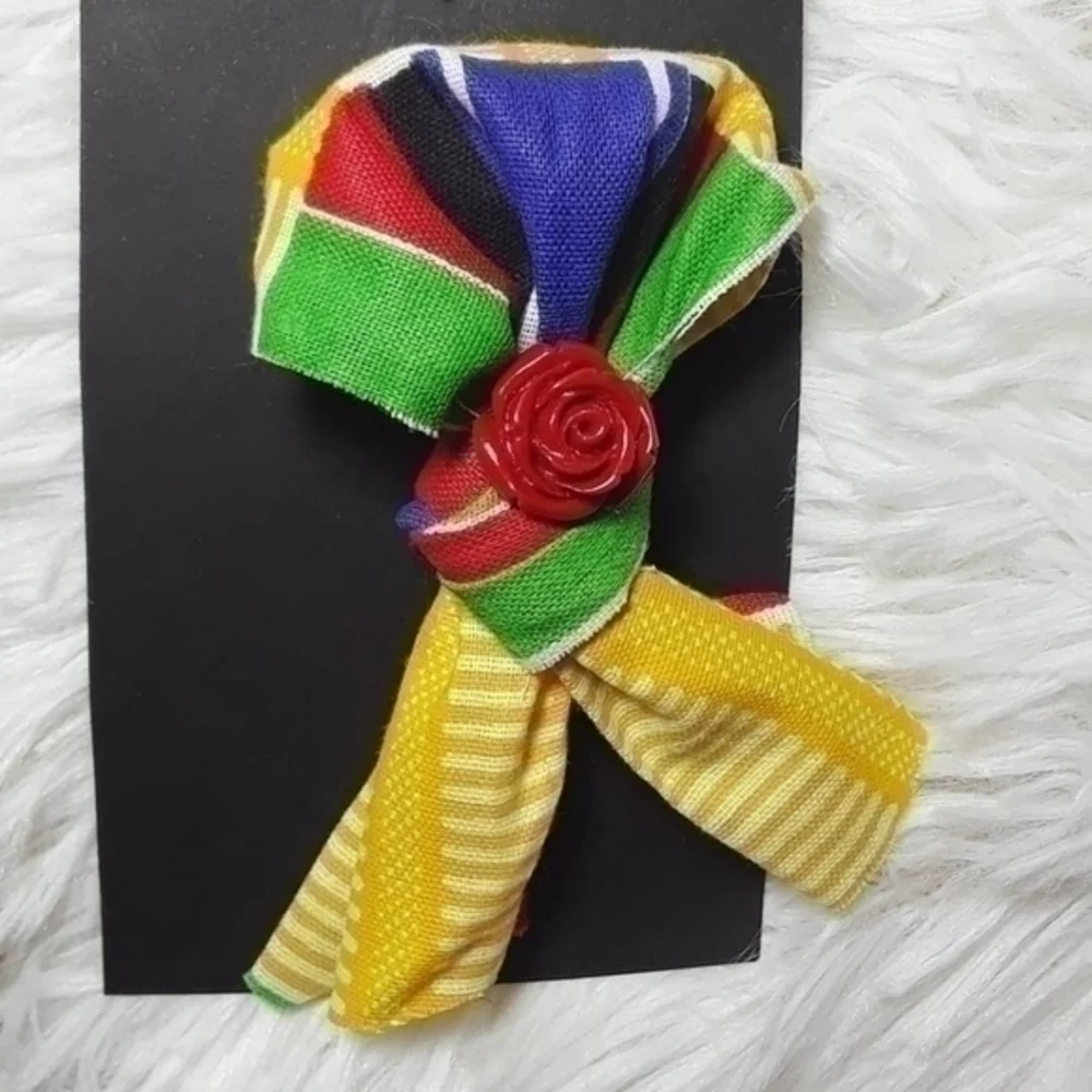 Tasty Raw Edge Kente Rose Tied Ribbon Pin